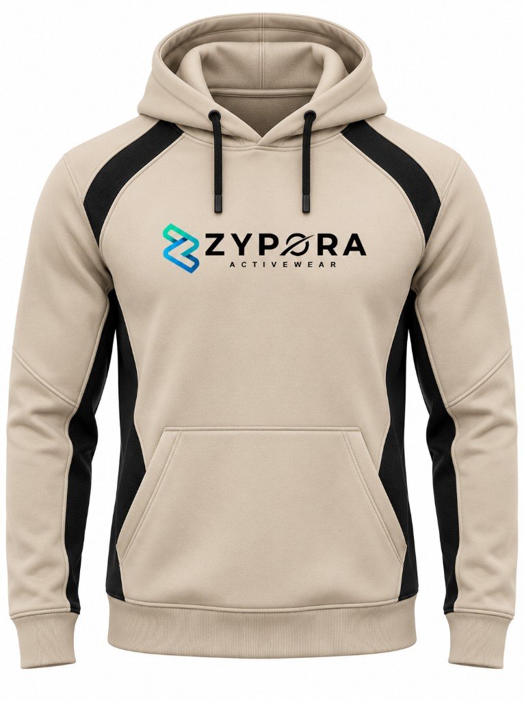 Training Hoodie — Beige / Black Mesh by Zypora Activewear