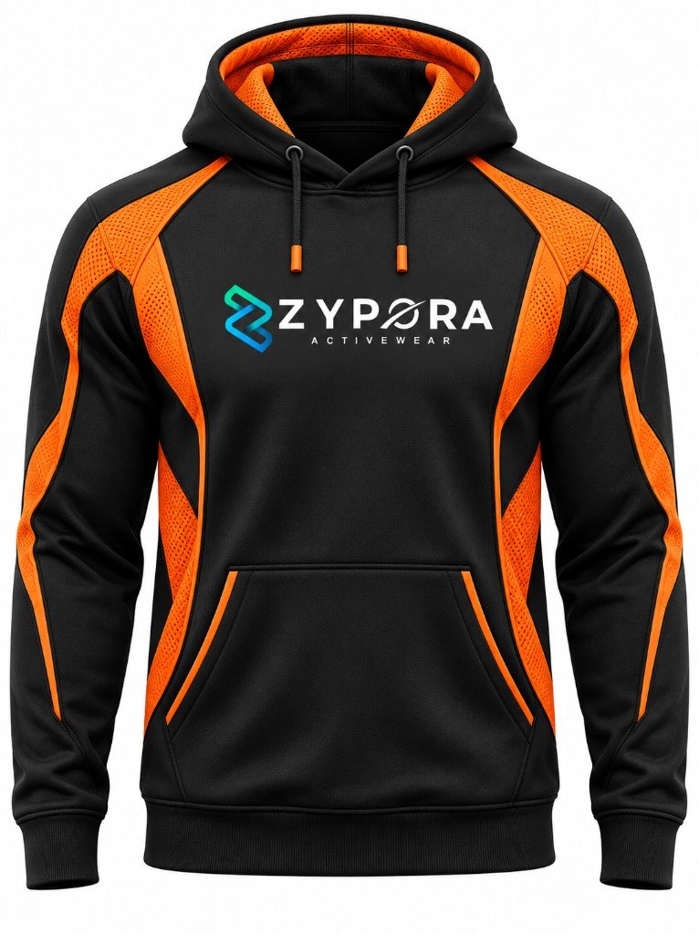 Training Hoodie — Black / Orange Mesh by Zypora Activewear