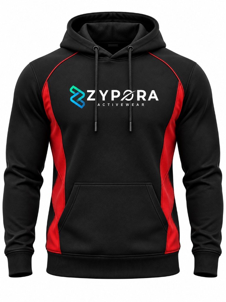 Training Hoodie — Black / Red Side Panel by Zypora Activewear