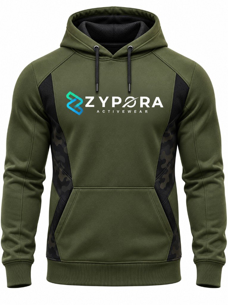Training Hoodie — Olive Camo Panel by Zypora Activewear