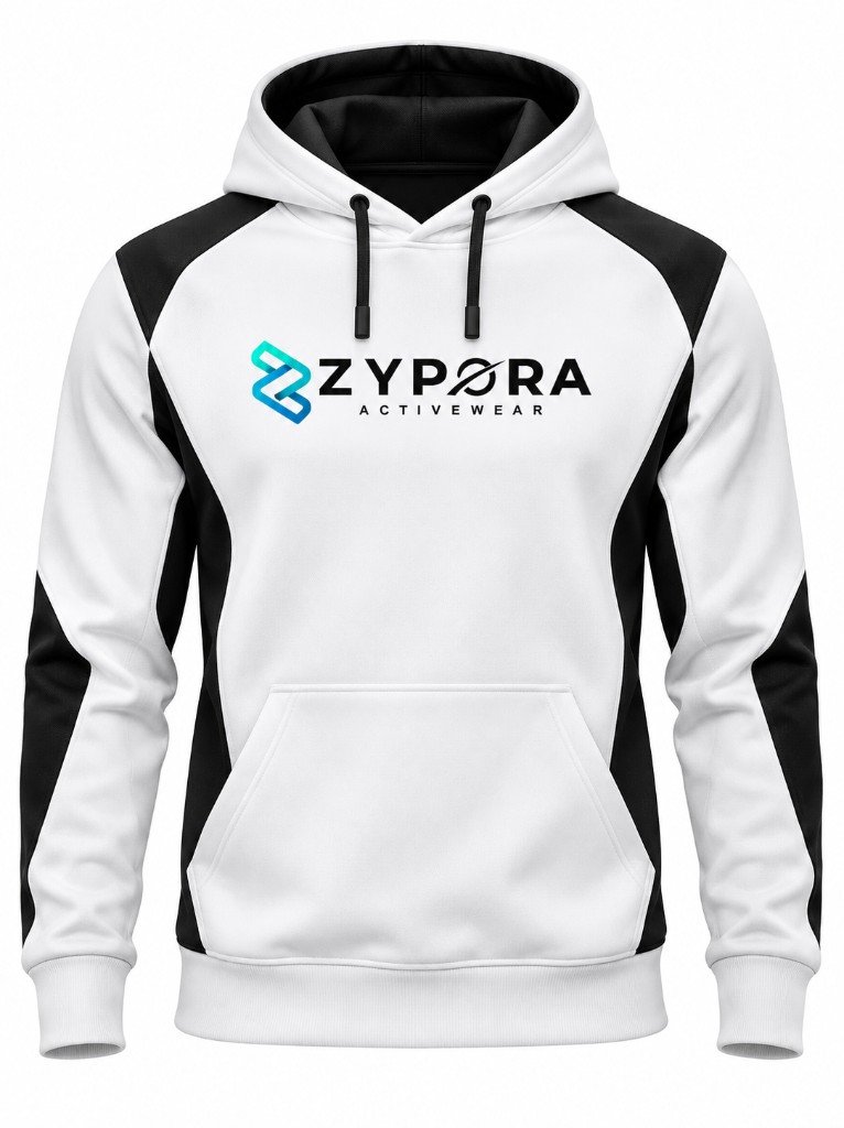 Training Hoodie — White / Black Panel by Zypora Activewear